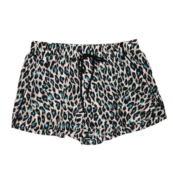 MILLY $245 Satin Silk Leopard Print Pull-On Drawstring Shorts Blue Black White 8 - Picture 1 of 3